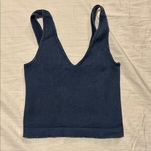 Navy Blue Ribbed Women's Top